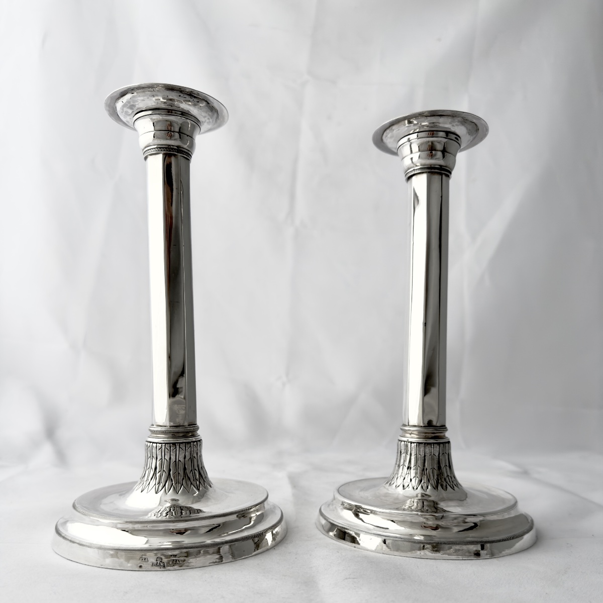 Barcelone1790-1820, argent massif , paire de flambeaux Empire, Narciso Rosell-photo-4