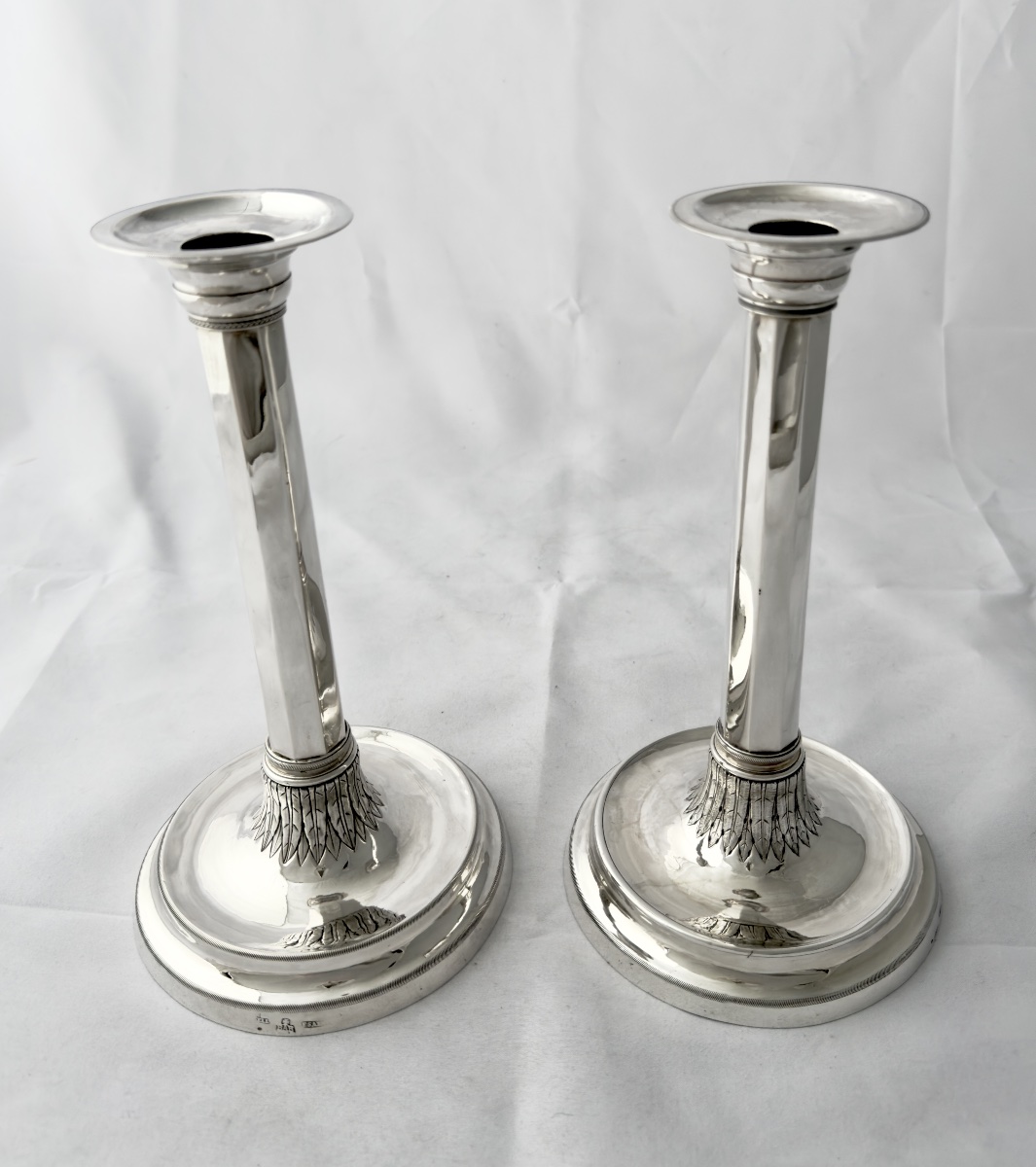 Barcelone1790-1820, argent massif , paire de flambeaux Empire, Narciso Rosell-photo-1