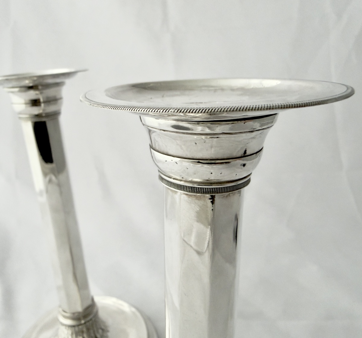 Barcelone1790-1820, argent massif , paire de flambeaux Empire, Narciso Rosell-photo-2