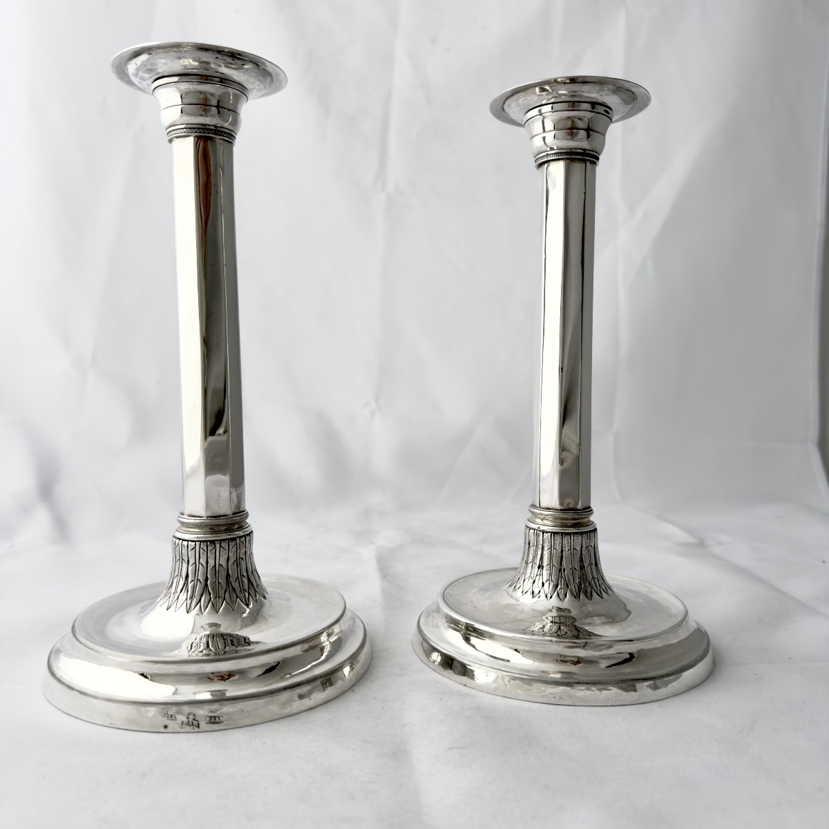 Barcelone1790-1820, argent massif , paire de flambeaux Empire, Narciso Rosell
