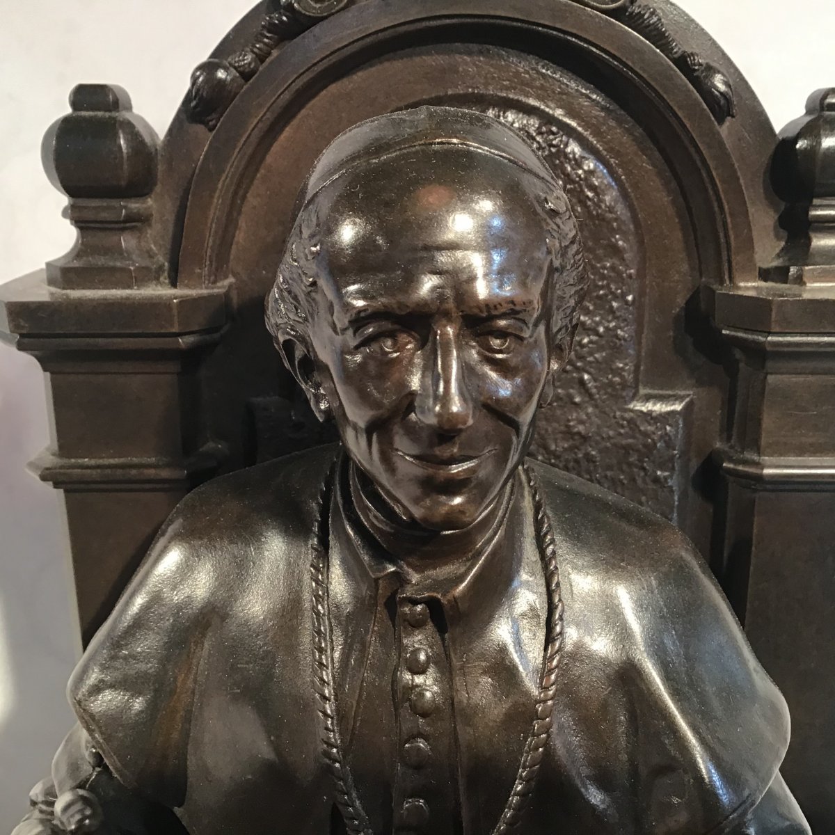 Statue En Bronze Du Pape Léon XIII Par A . Moureau,  Fondeur Longereau-photo-3