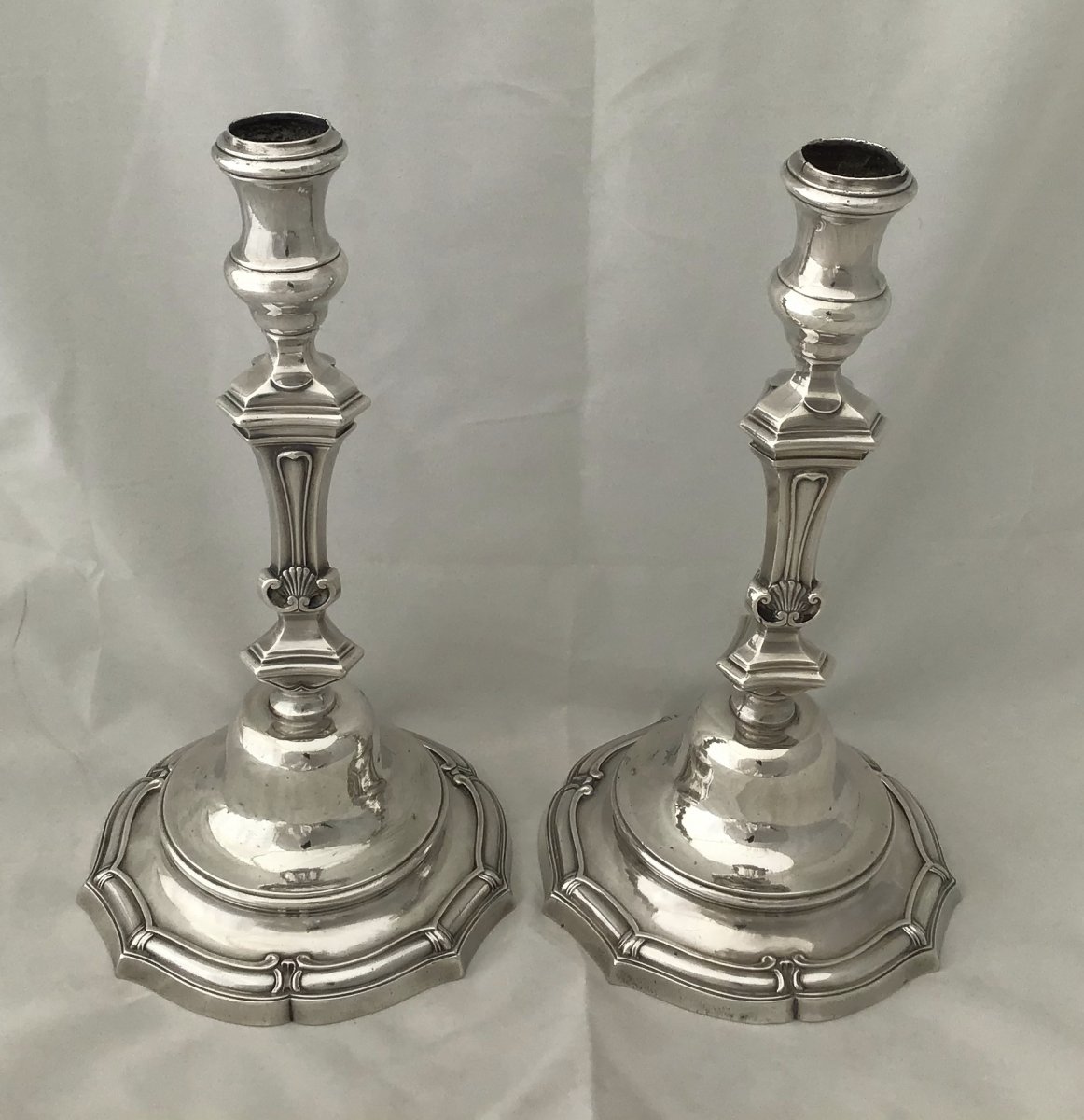 Pair Of Sterling Silver Candlesticks, Rennes 1762-photo-1