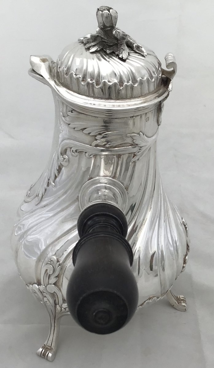 Louis XV Coffee Pot In Silver, France Around 1880, Chocolatière?-photo-3
