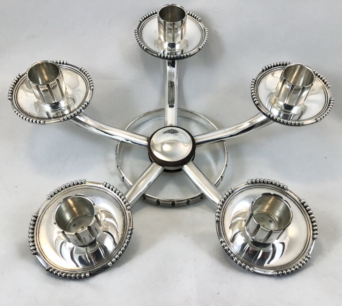 Candélabre Art Déco En Argent, Wolfers, Bruxelles Années 1930-35, Argent Et Palissandre -photo-2