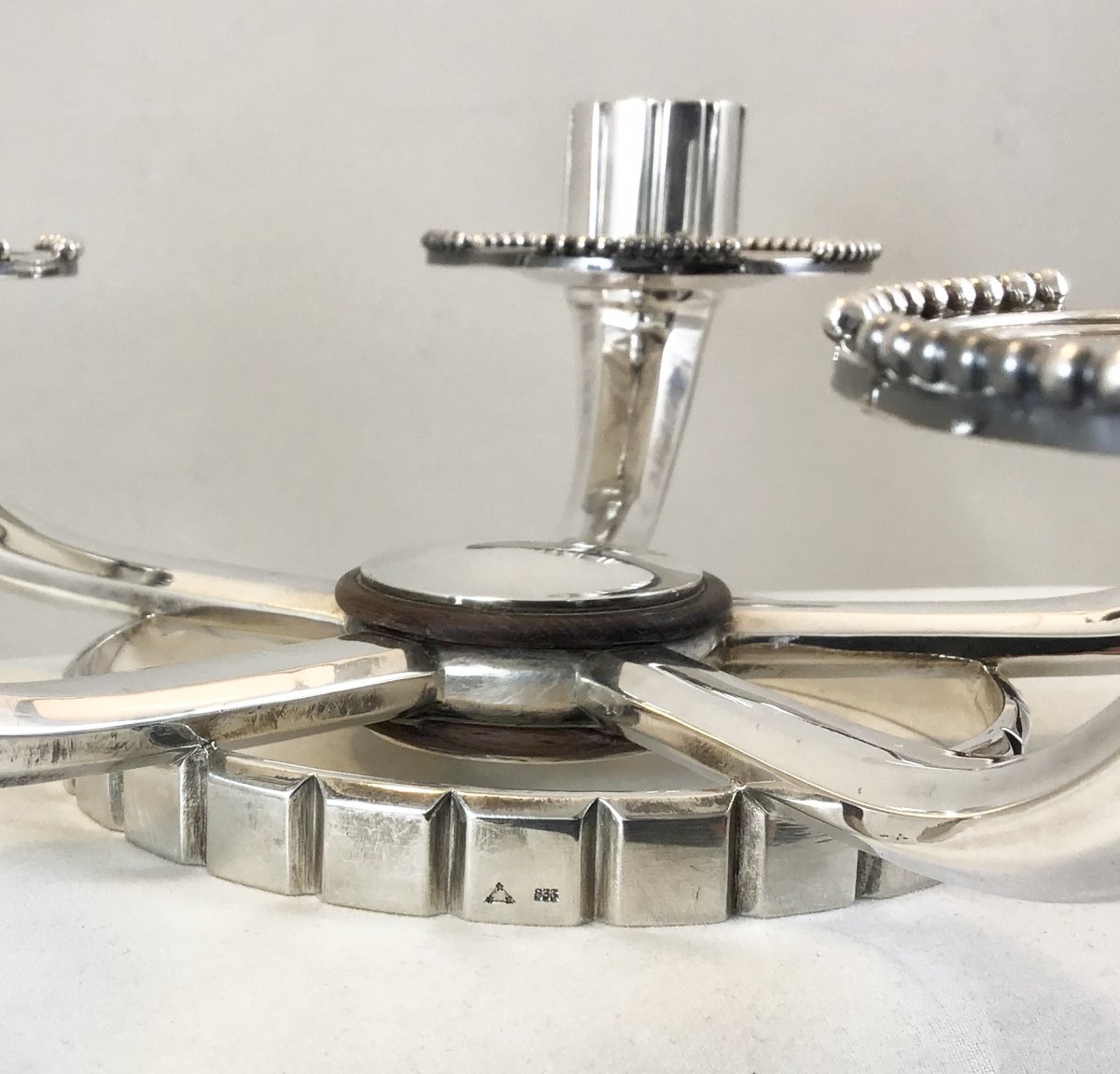 Candélabre Art Déco En Argent, Wolfers, Bruxelles Années 1930-35, Argent Et Palissandre -photo-2