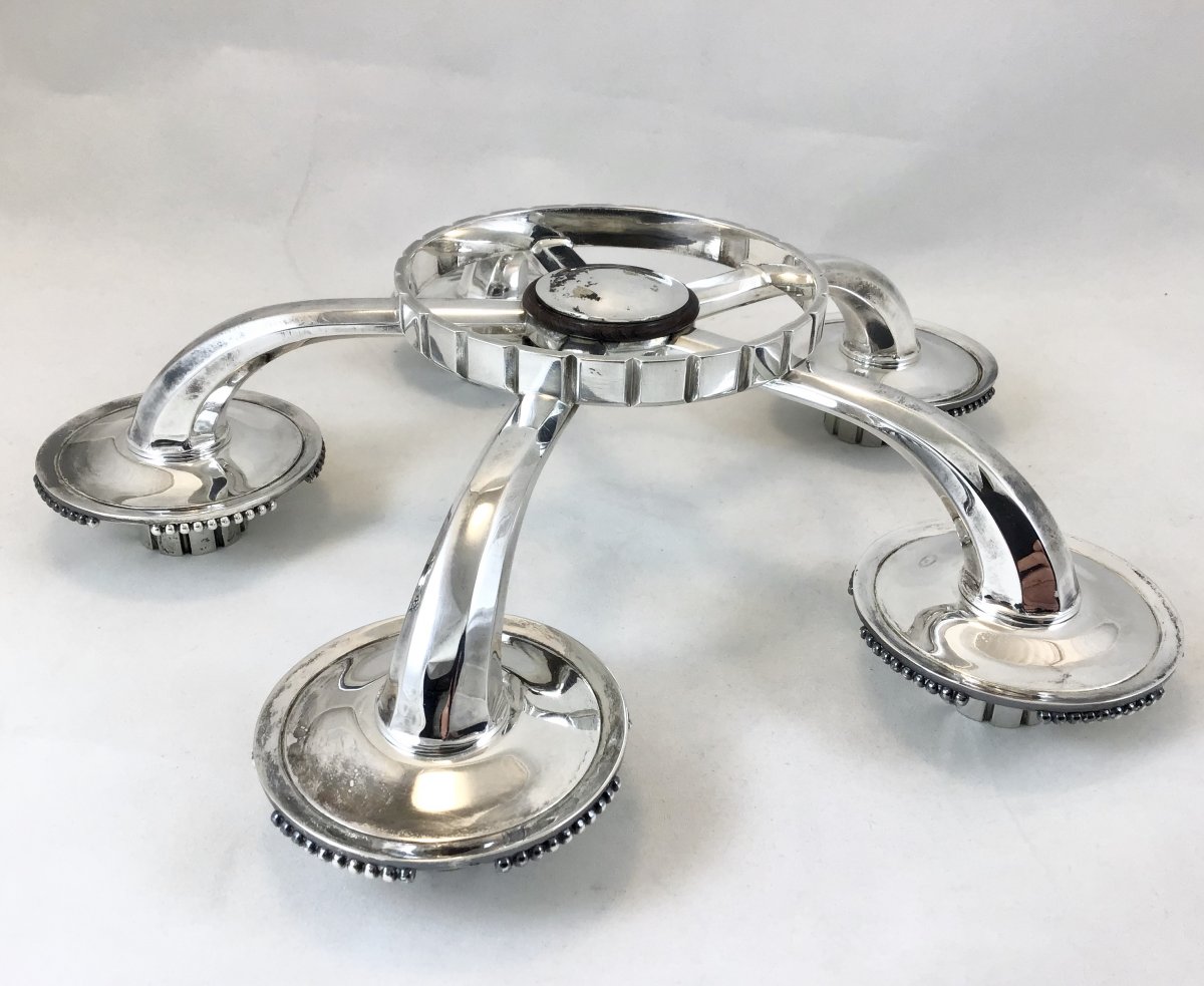 Candélabre Art Déco En Argent, Wolfers, Bruxelles Années 1930-35, Argent Et Palissandre -photo-6