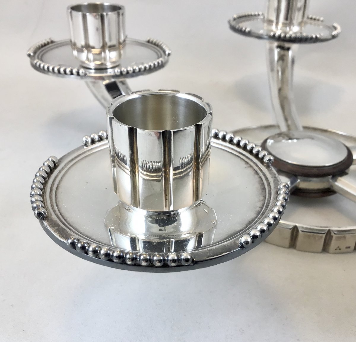 Candélabre Art Déco En Argent, Wolfers, Bruxelles Années 1930-35, Argent Et Palissandre 