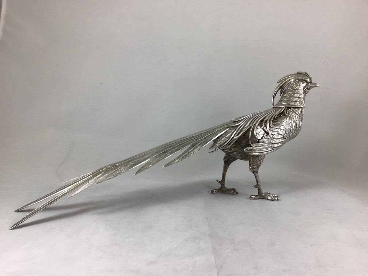 Pheasant In Sterling Silver, Spain Around 1960, Silver 916 \\%,-photo-2