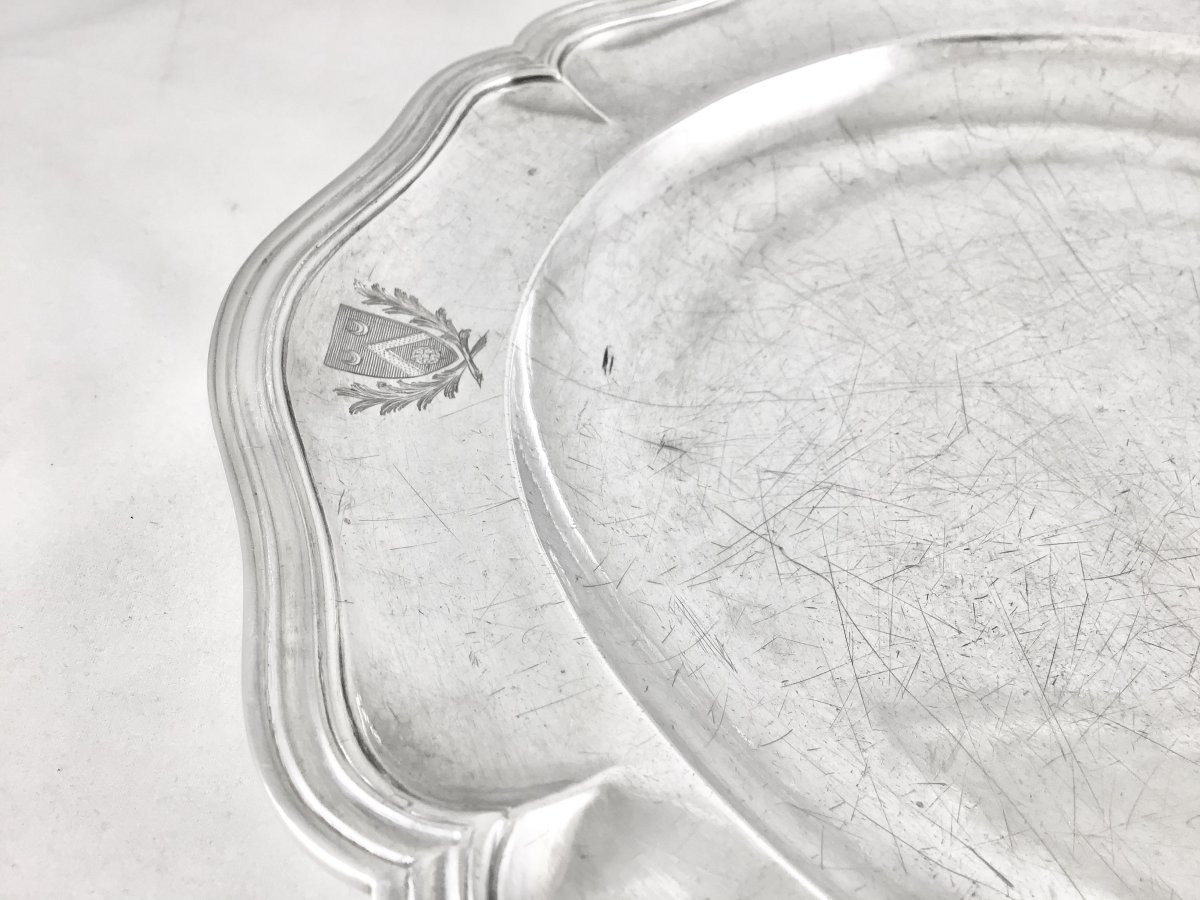 Silver Dish N’y Nicolas Levasseur, Reims 1768, Coat Of Arms Chossat De Montburon -photo-2