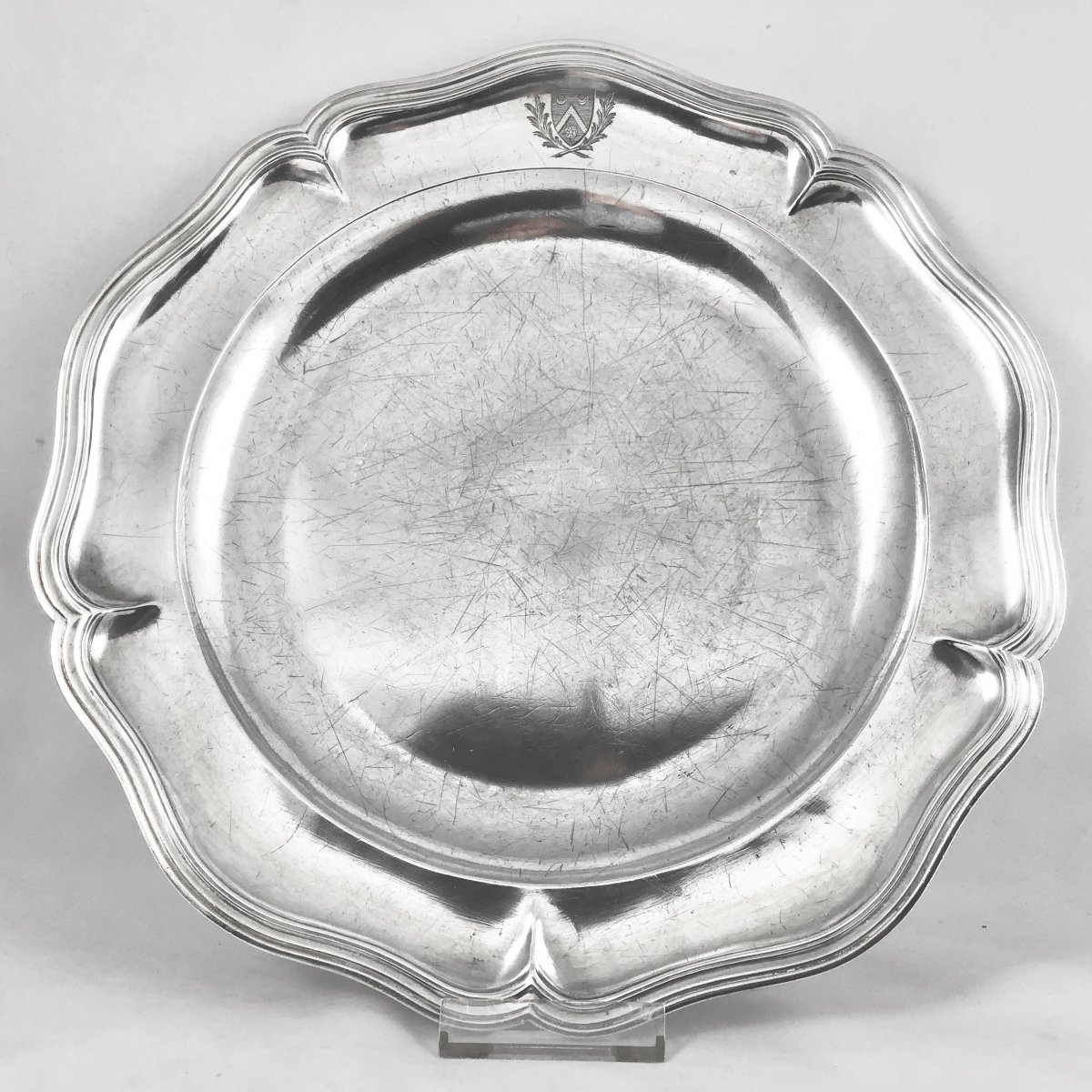 Silver Dish N’y Nicolas Levasseur, Reims 1768, Coat Of Arms Chossat De Montburon -photo-4