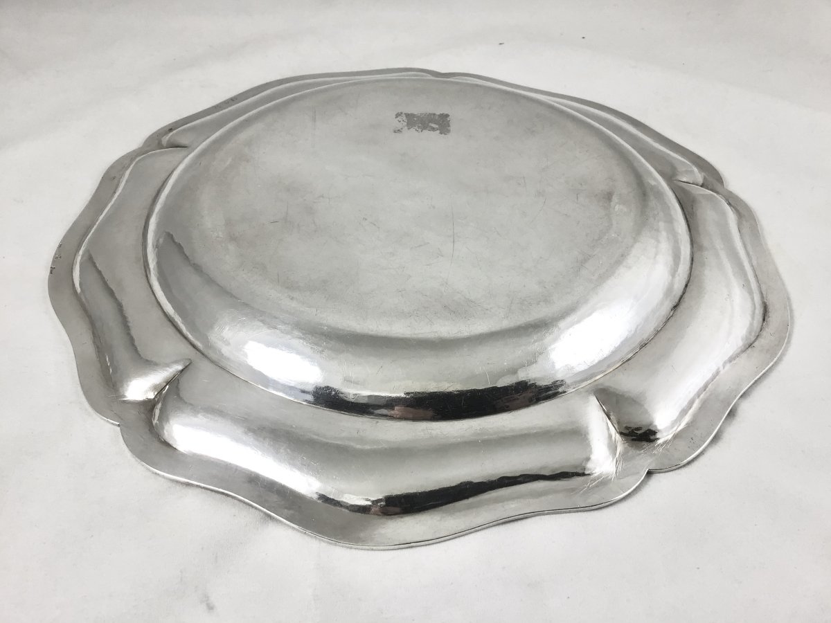 Silver Dish N’y Nicolas Levasseur, Reims 1768, Coat Of Arms Chossat De Montburon -photo-2