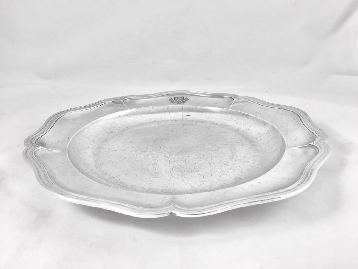 Silver Dish N’y Nicolas Levasseur, Reims 1768, Coat Of Arms Chossat De Montburon -photo-5