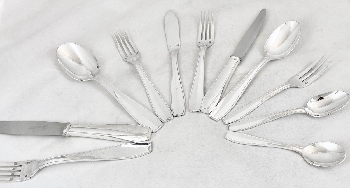 Large Canteen Christofle “atlas”, Art Deco, Drawn By Luc Lanel Around 1930, Cutlery Service-photo-4