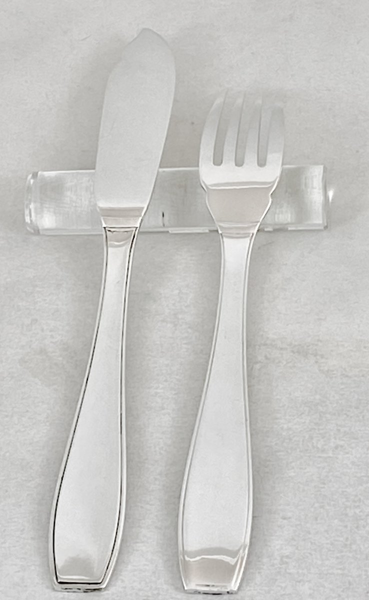 Large Canteen Christofle “atlas”, Art Deco, Drawn By Luc Lanel Around 1930, Cutlery Service-photo-3