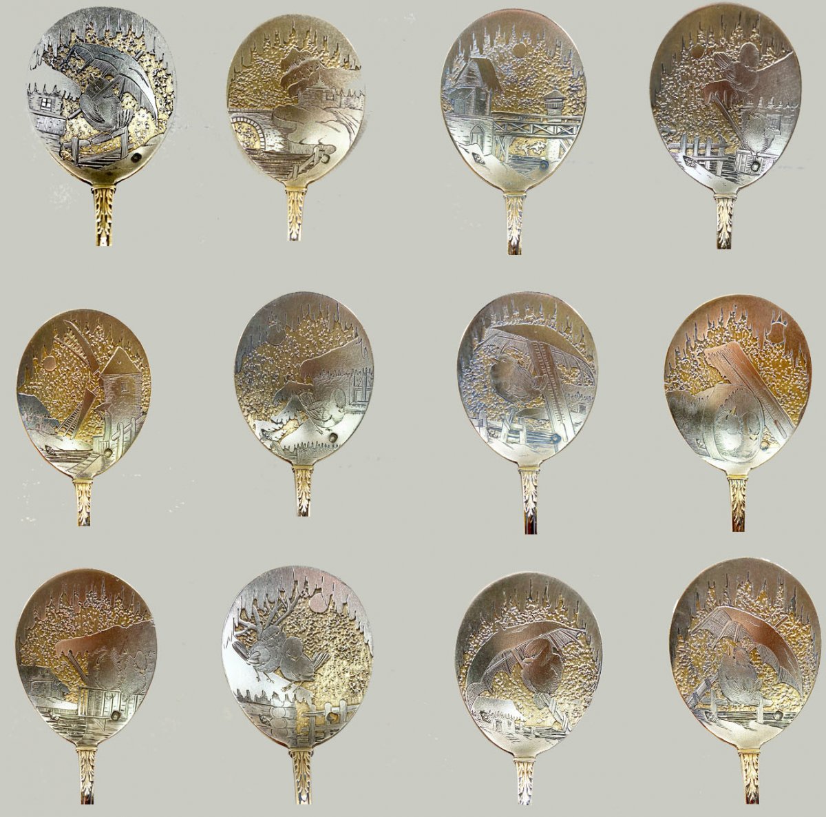 Napoleon III Ice Cream Spoons Set,  Sterling Silver, Alphonse Debain, Paris Circa 1880-photo-1