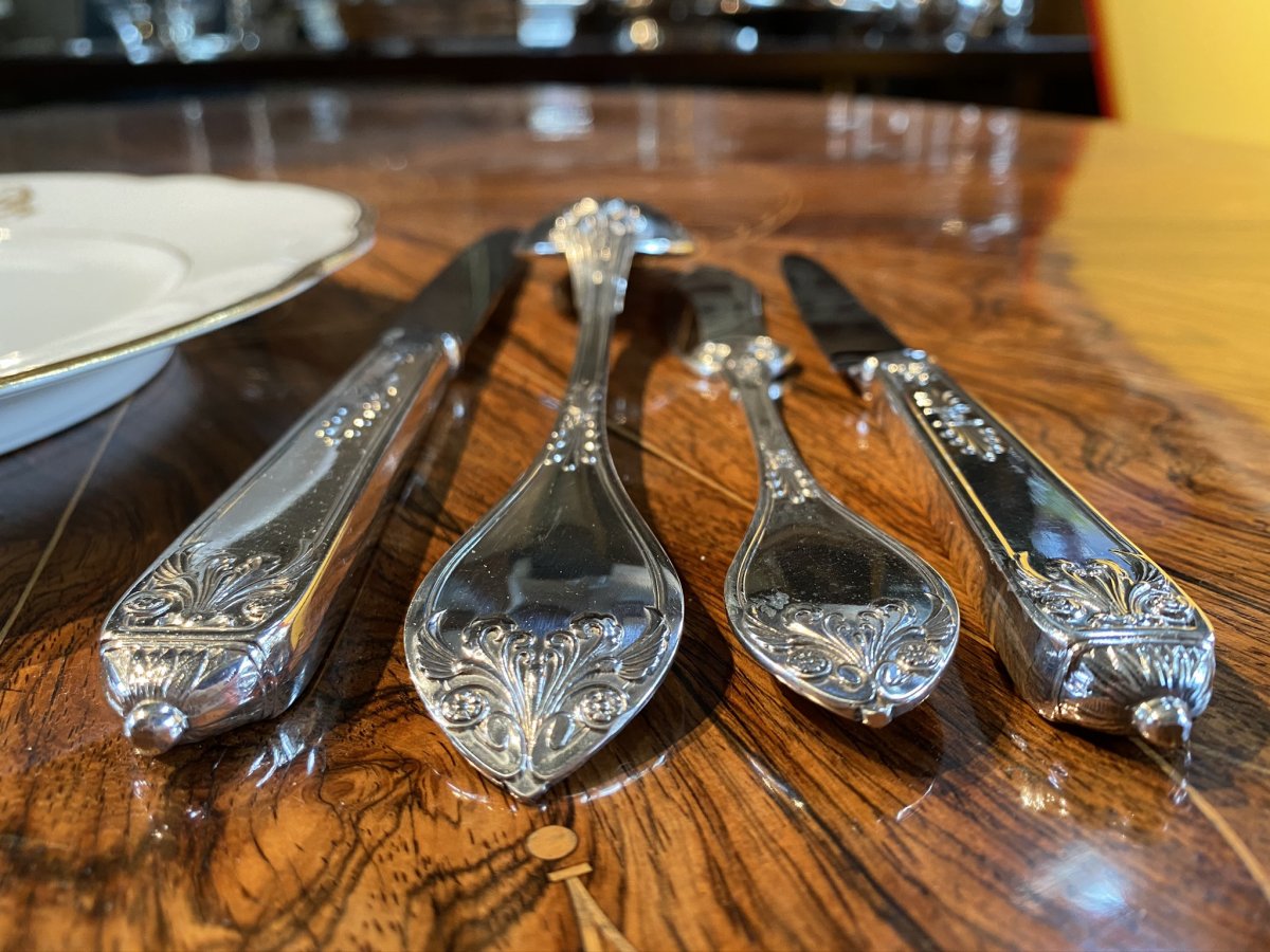 Canteen Of Cutlery Empire, Solid  Silver, Wolfers Brussels, Complete For 12 People-photo-2