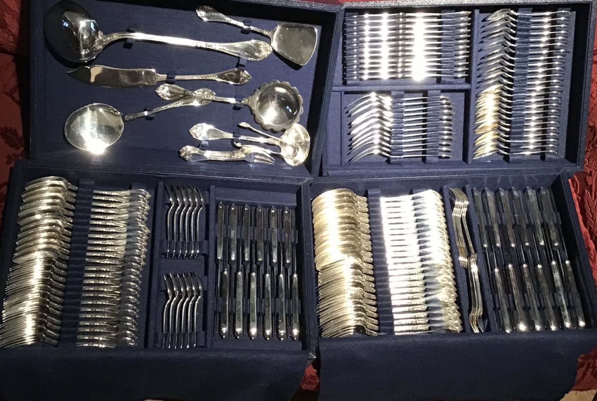 Canteen Of Cutlery Empire, Solid  Silver, Wolfers Brussels, Complete For 12 People-photo-8