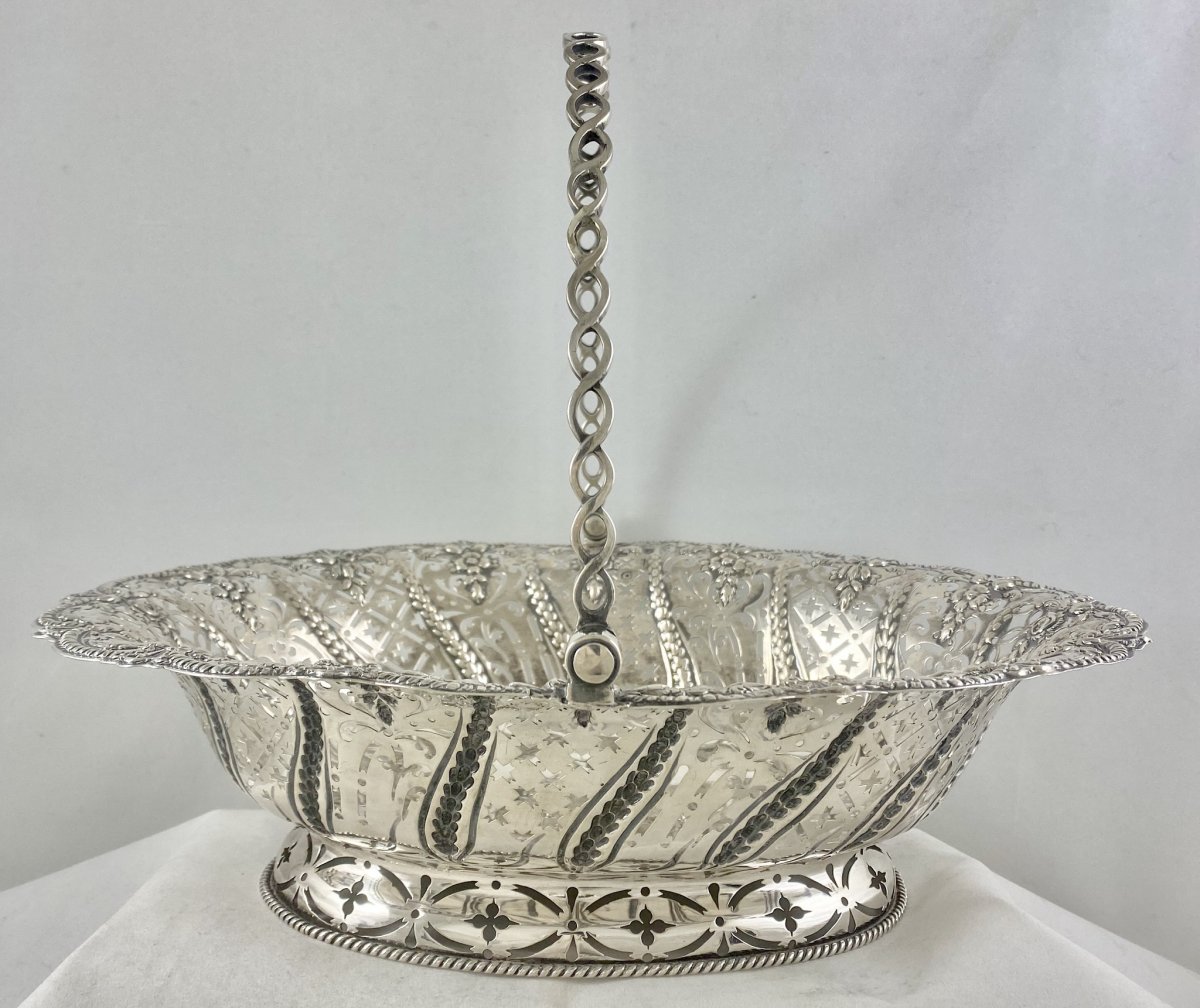 Basket George Ii, London 1759, Sterling Silver, Coat Of Arms Of Count Darcy-photo-3