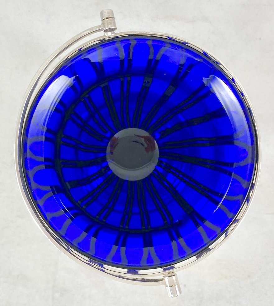 Confiturier George III, 1792 Sheffield, Argent Massif  et cristal bleu-photo-2