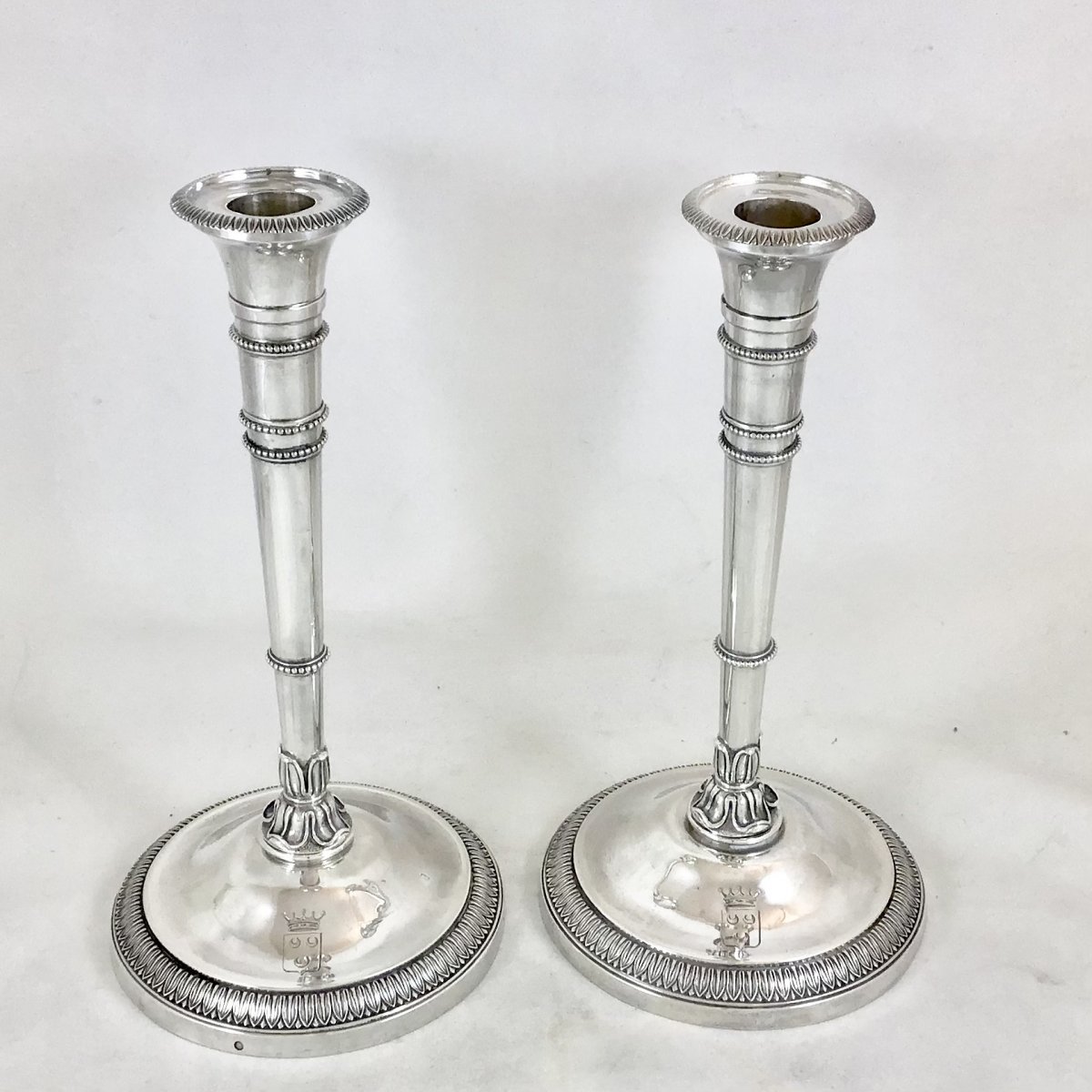 Pair Of Charles X Travel Candlesticks, Sterling Silver, Paris 1819-1938-photo-2