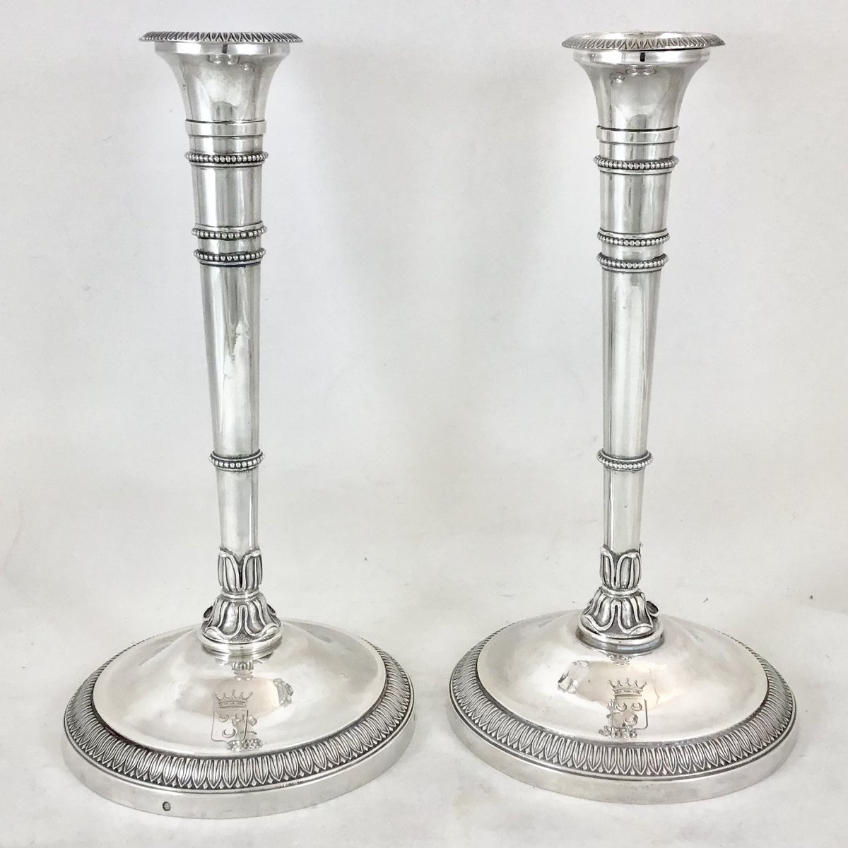 Pair Of Charles X Travel Candlesticks, Sterling Silver, Paris 1819-1938