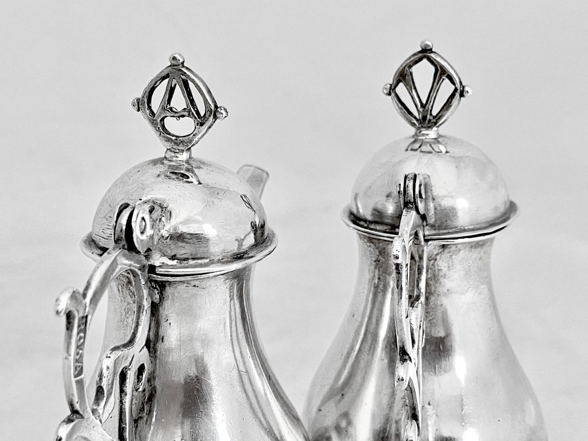 Pair Of Burettes, Spain 1680-1730, Sterling Silver, Silversmith Rosa, Pair Of Bulbs-photo-2