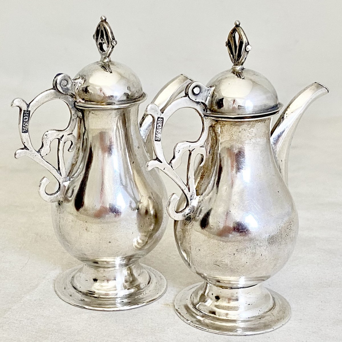 Pair Of Burettes, Spain 1680-1730, Sterling Silver, Silversmith Rosa, Pair Of Bulbs-photo-5