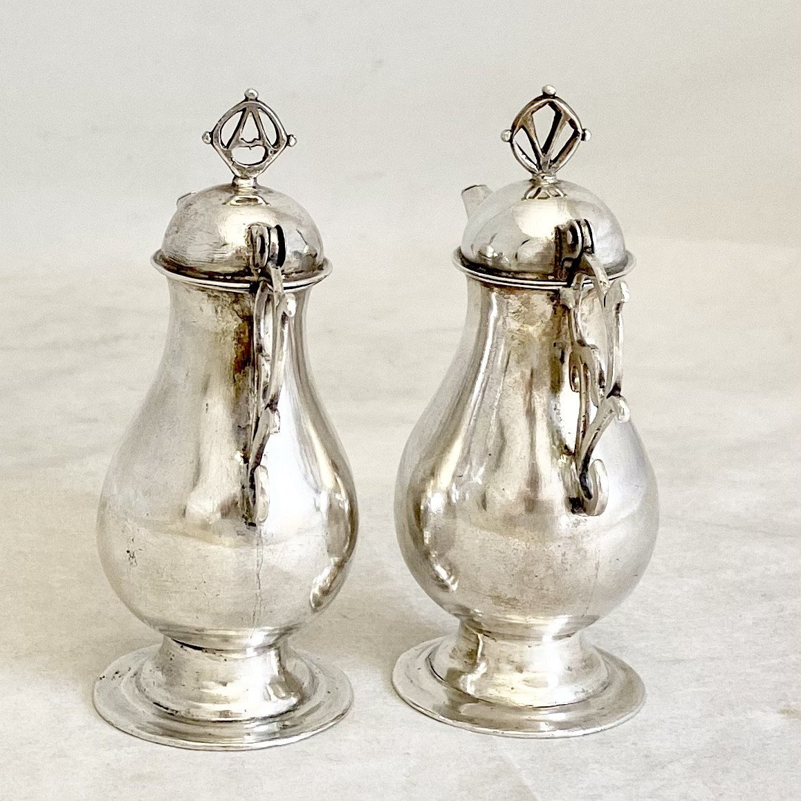 Pair Of Burettes, Spain 1680-1730, Sterling Silver, Silversmith Rosa, Pair Of Bulbs-photo-6