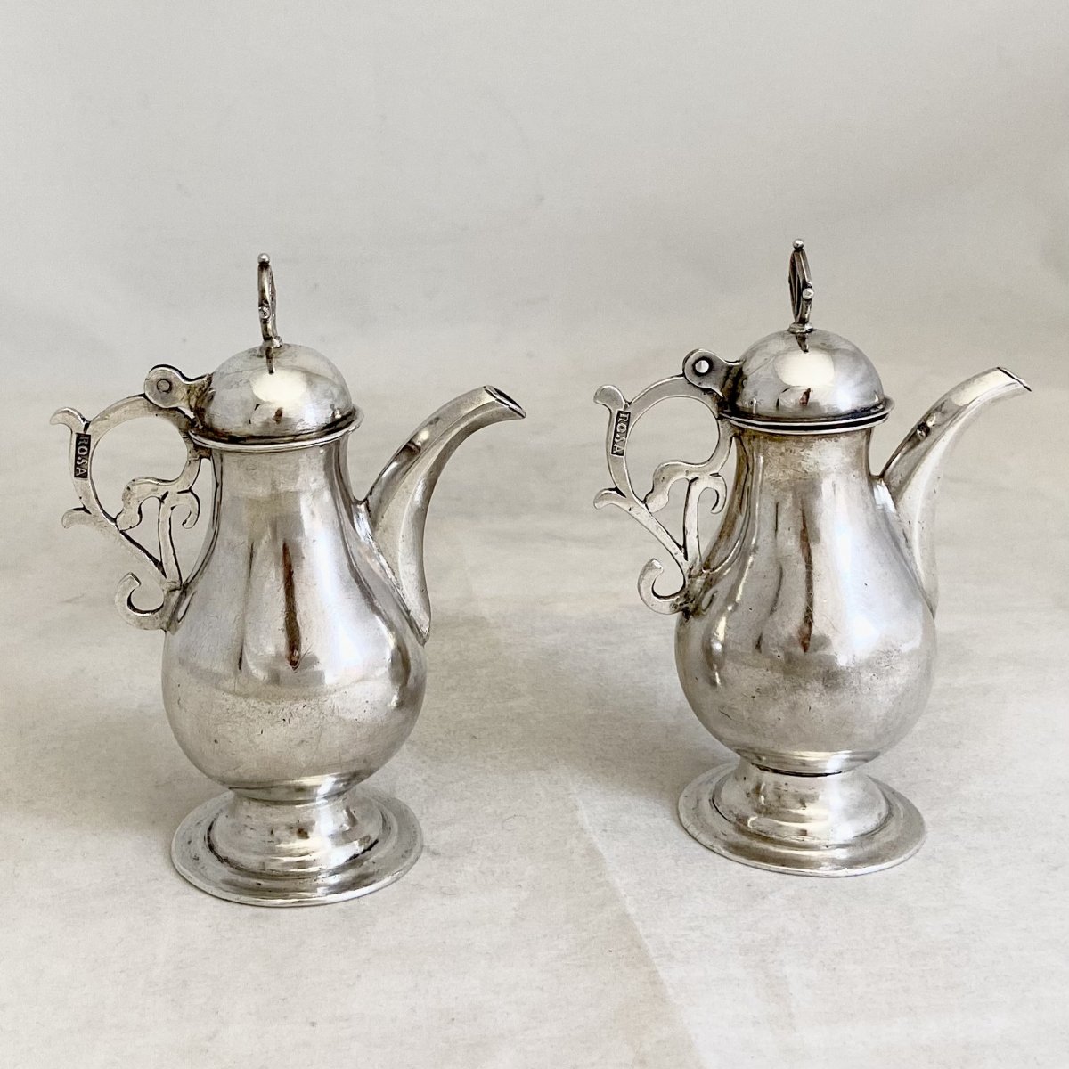 Pair Of Burettes, Spain 1680-1730, Sterling Silver, Silversmith Rosa, Pair Of Bulbs-photo-7