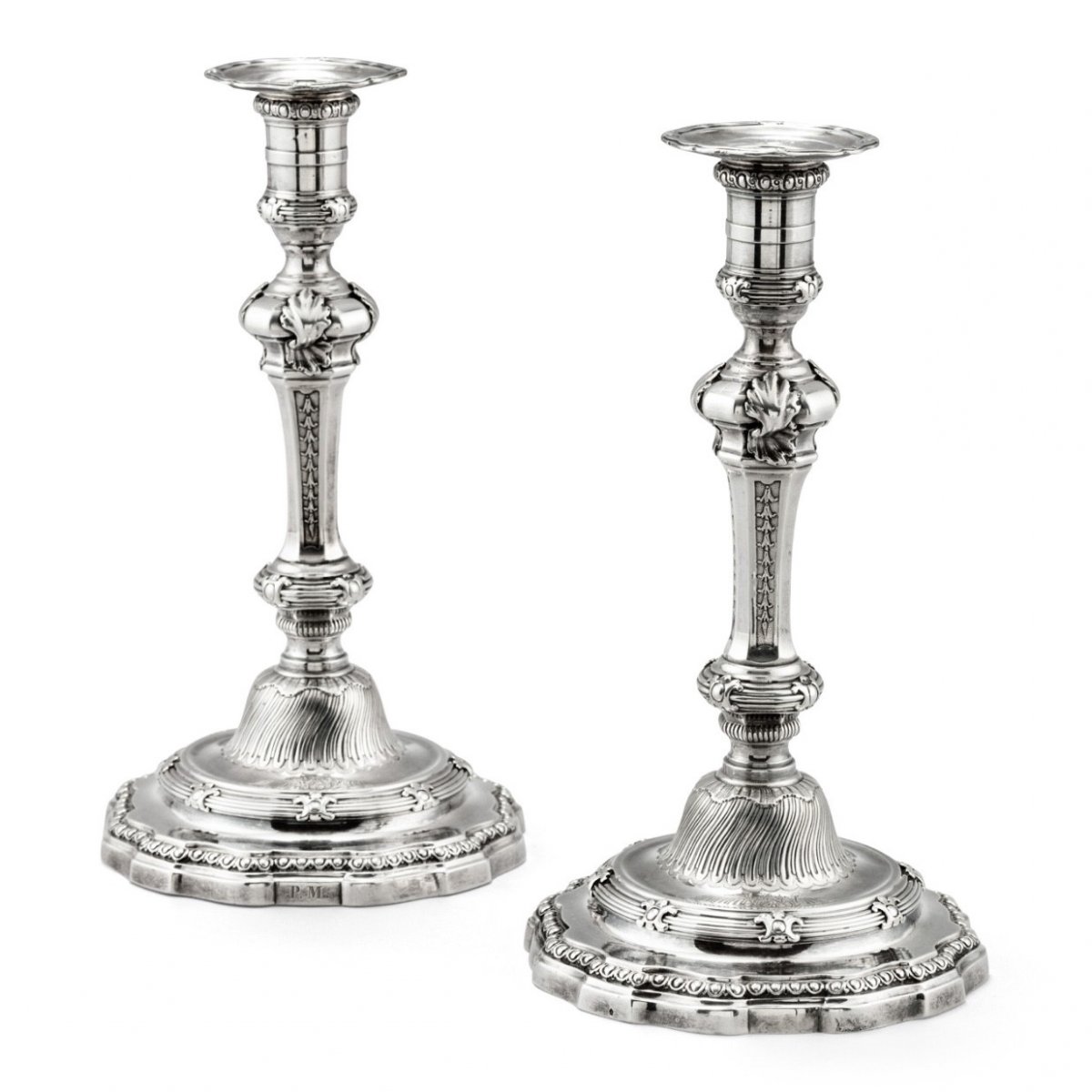 Paire De Flambeaux Louis XV, Alexis Loir , Paris 1752, Argent Massif -photo-5