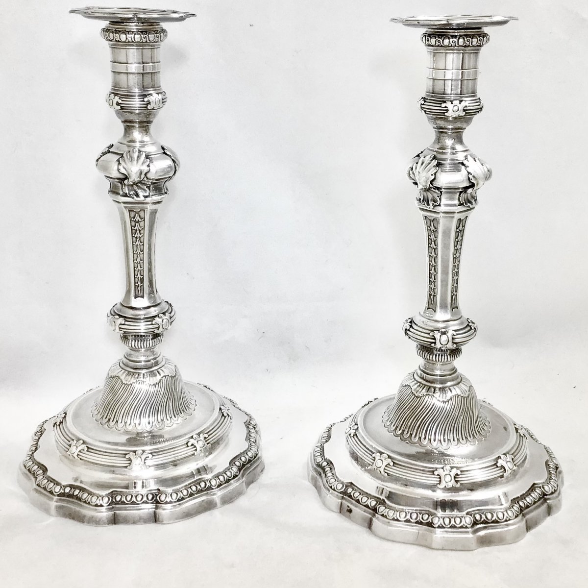 Paire De Flambeaux Louis XV, Alexis Loir , Paris 1752, Argent Massif -photo-7