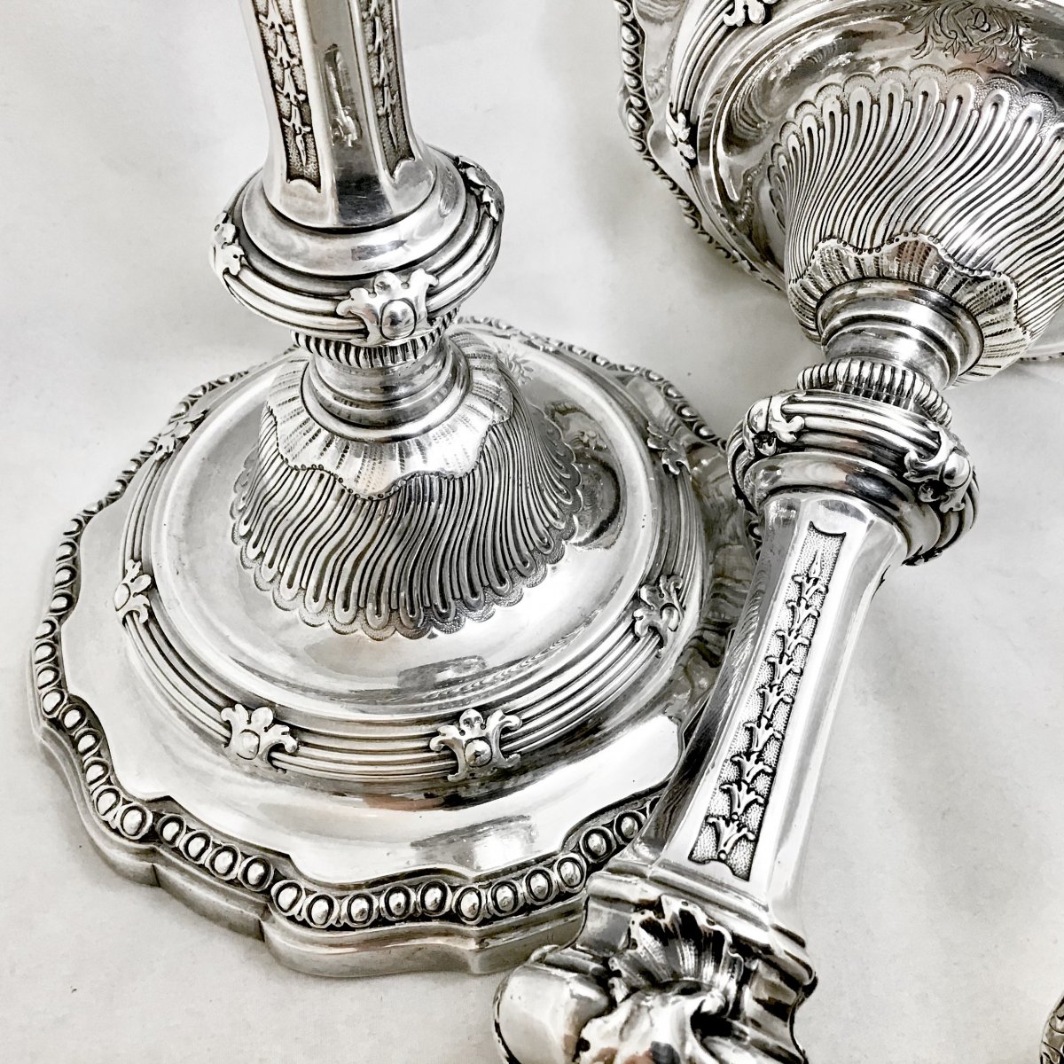 Paire De Flambeaux Louis XV, Alexis Loir , Paris 1752, Argent Massif 
