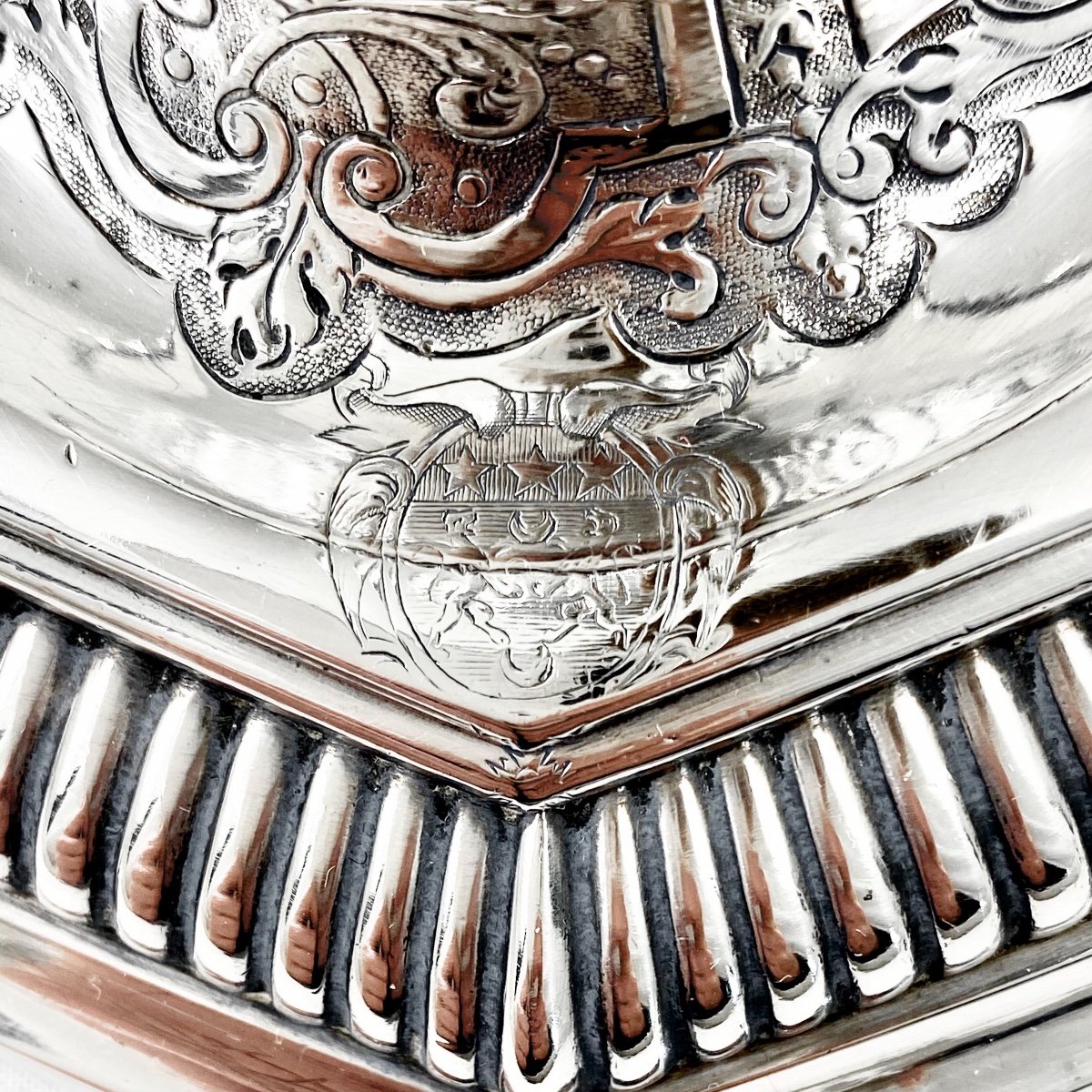 Pair Of Régence  Candlesticks , Paris 1717, Chiseled Sterling Silver-photo-3