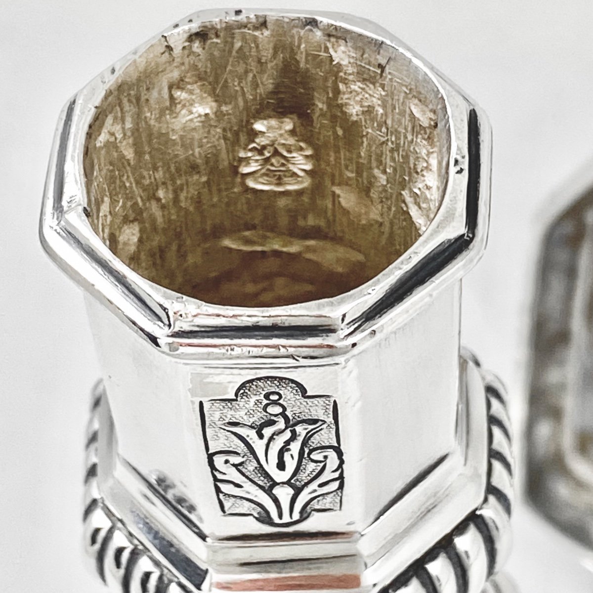 Pair Of Régence  Candlesticks , Paris 1717, Chiseled Sterling Silver-photo-2