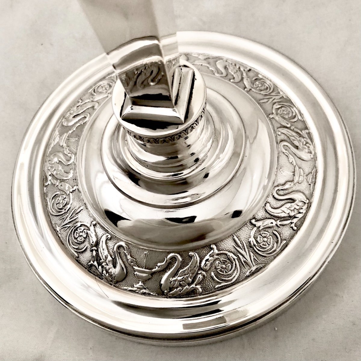 Paire De Flambeaux Empire, Argent Massif, Orfèvre François Drion, Liège Vers 1830-photo-4