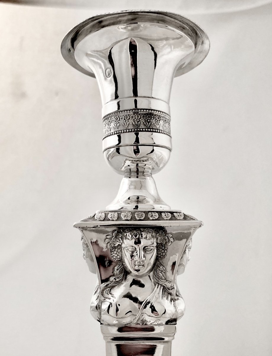 Paire De Flambeaux Empire, Argent Massif, Orfèvre François Drion, Liège Vers 1830-photo-6