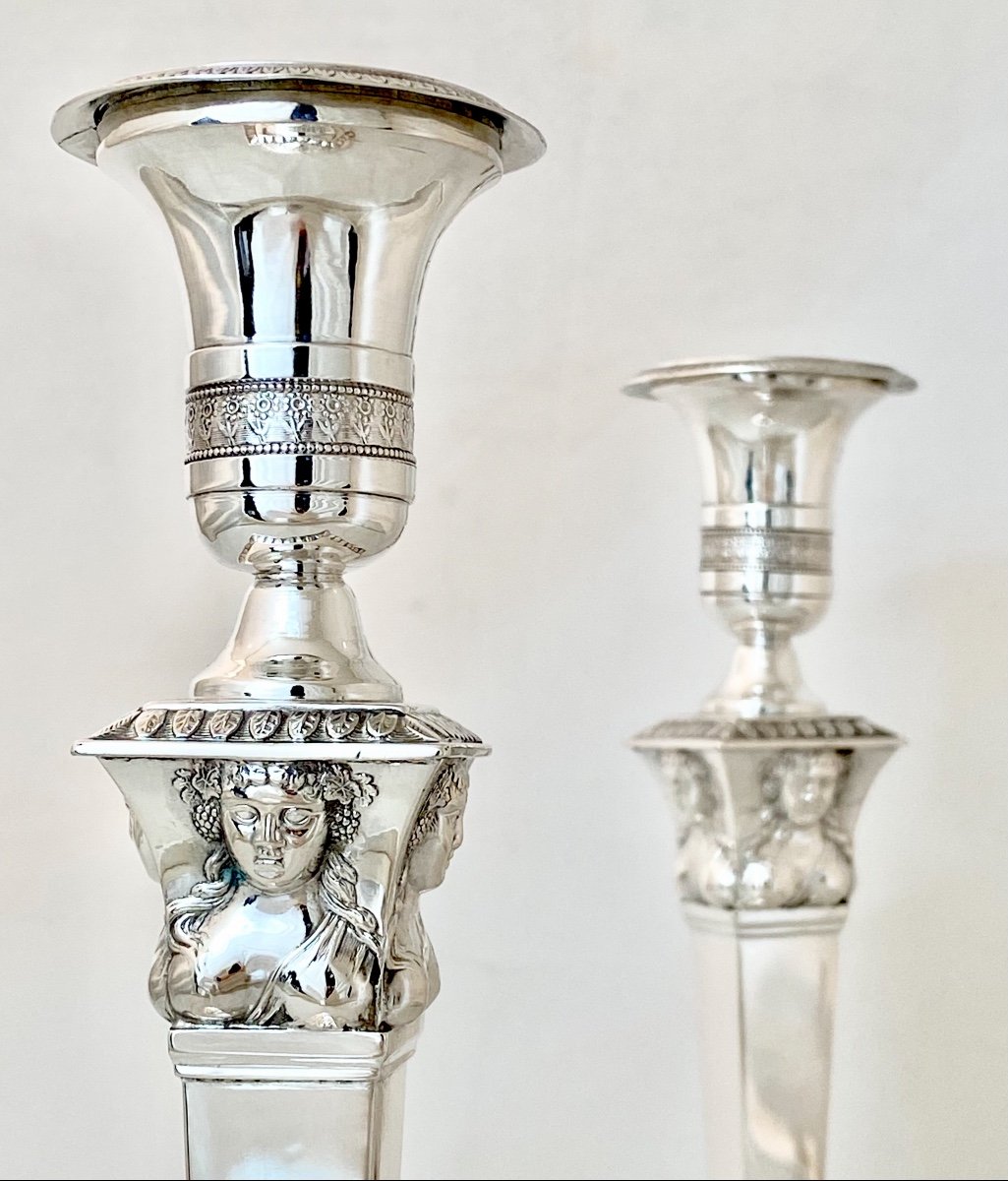 Paire De Flambeaux Empire, Argent Massif, Orfèvre François Drion, Liège Vers 1830