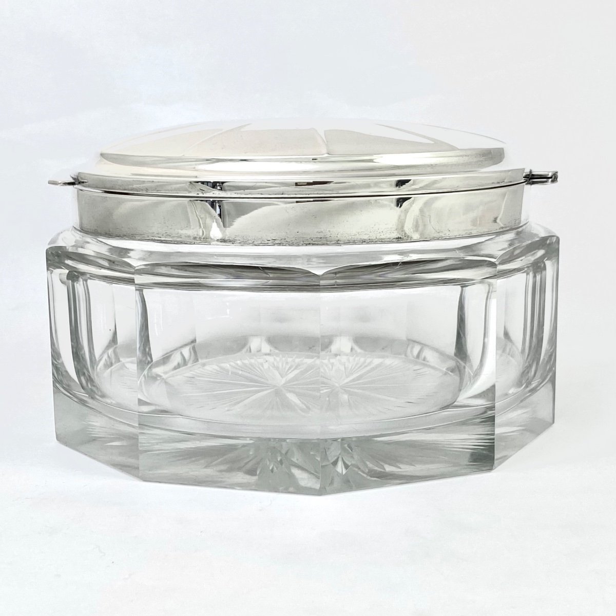 Large Art Deco Biscuit Box In Silver And Crystal, Delheid Frères, Brussels Circa 1925-1935-photo-2