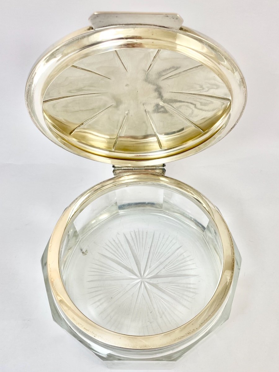 Large Art Deco Biscuit Box In Silver And Crystal, Delheid Frères, Brussels Circa 1925-1935-photo-2