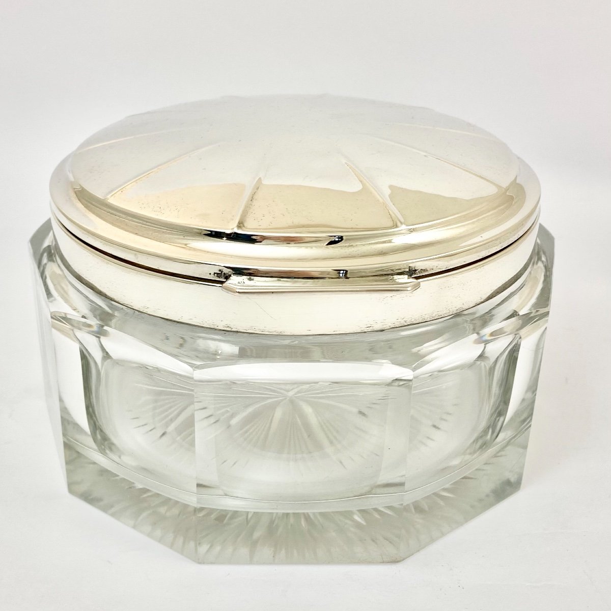 Large Art Deco Biscuit Box In Silver And Crystal, Delheid Frères, Brussels Circa 1925-1935-photo-3