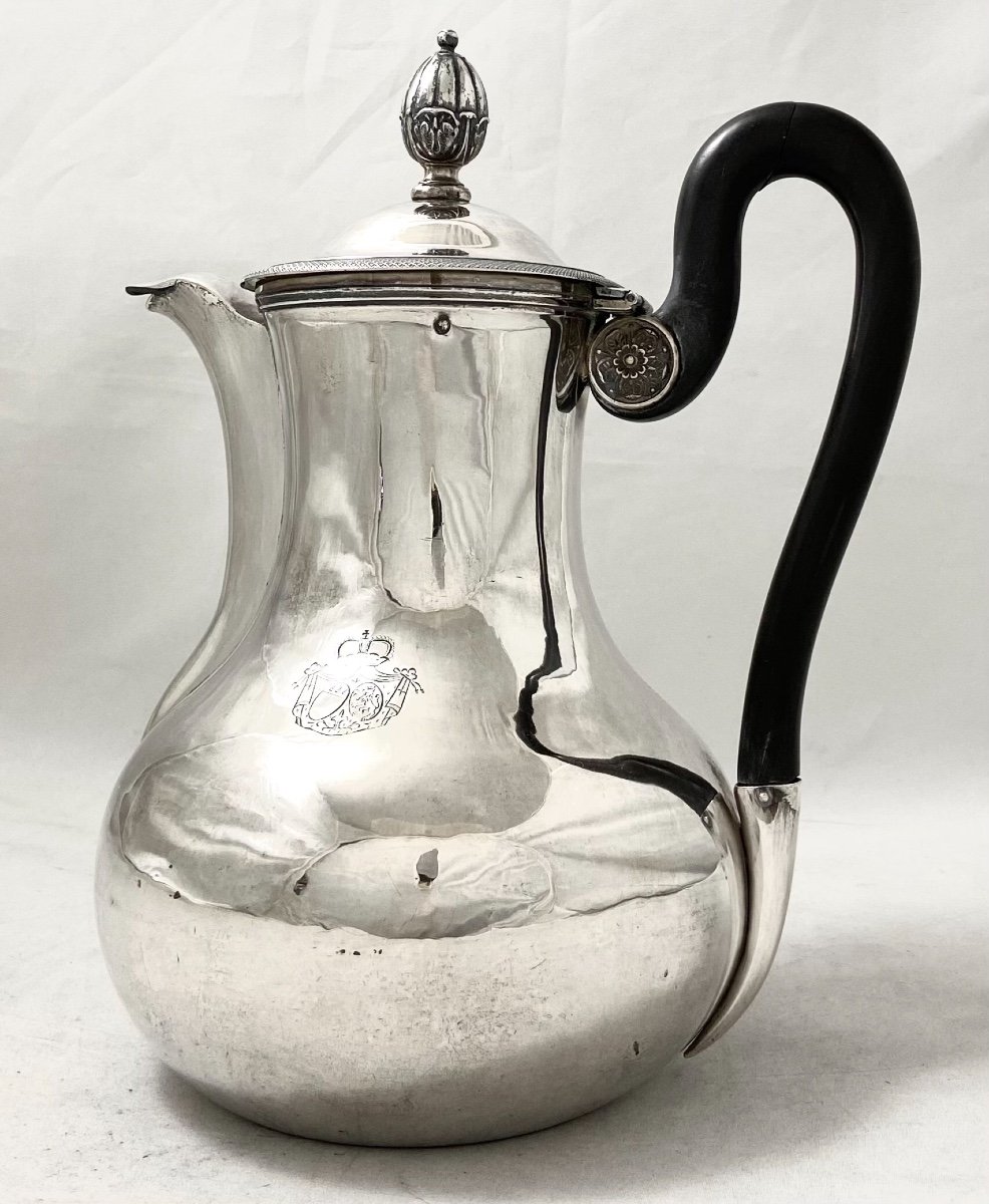 Coffee Pot In Sterling Silver With Ducal Coat Of Arms ,ursel  Family  , Liège 1840-photo-2