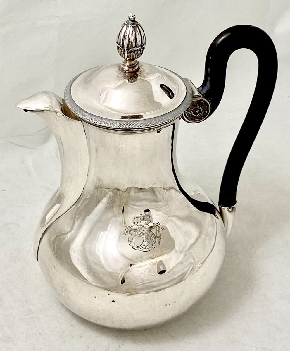 Coffee Pot In Sterling Silver With Ducal Coat Of Arms ,ursel  Family  , Liège 1840-photo-2