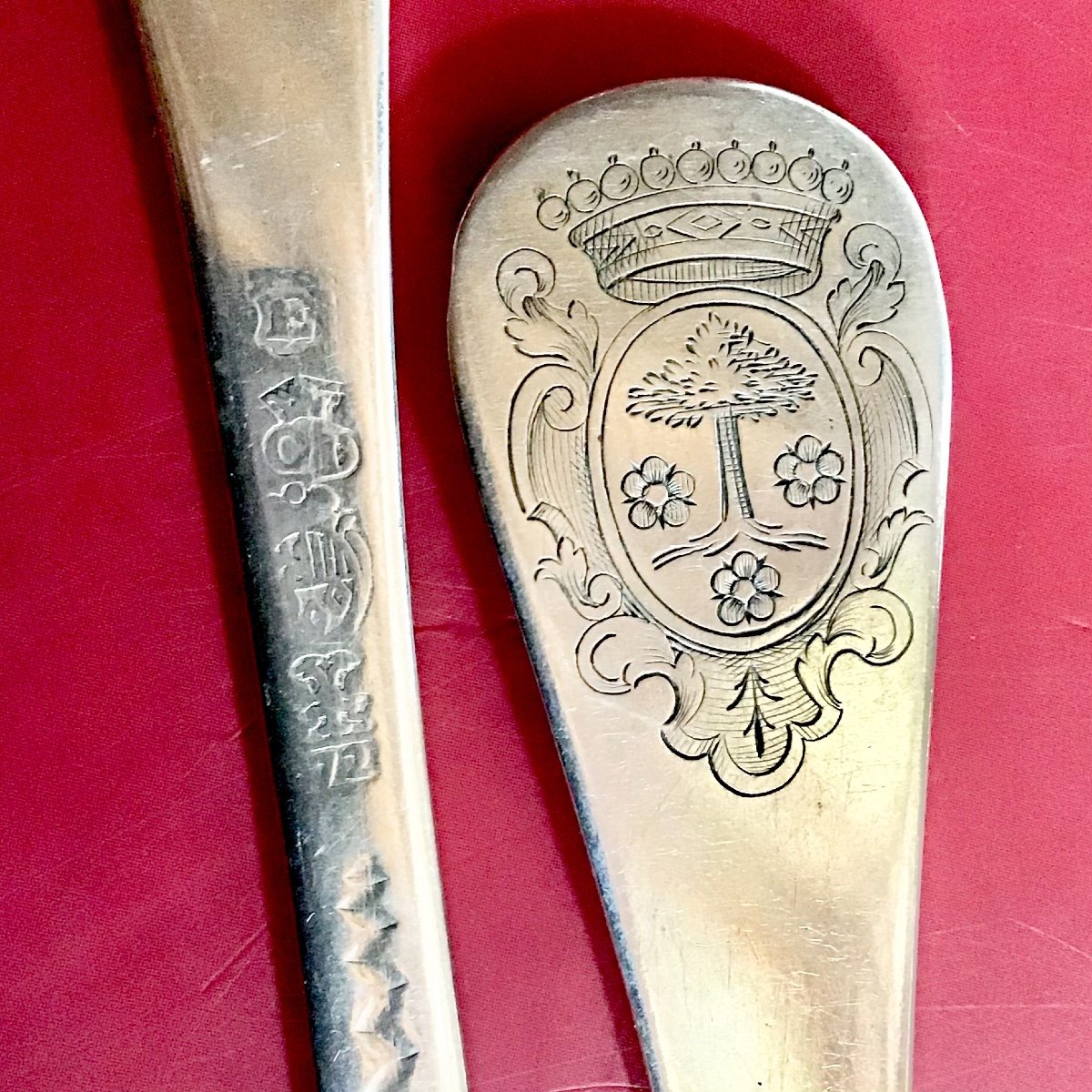 12 Forks And Spoons Liège 1728-1730, Coat Of Arms Of Thé Piret De Sainte-ode Family-photo-2