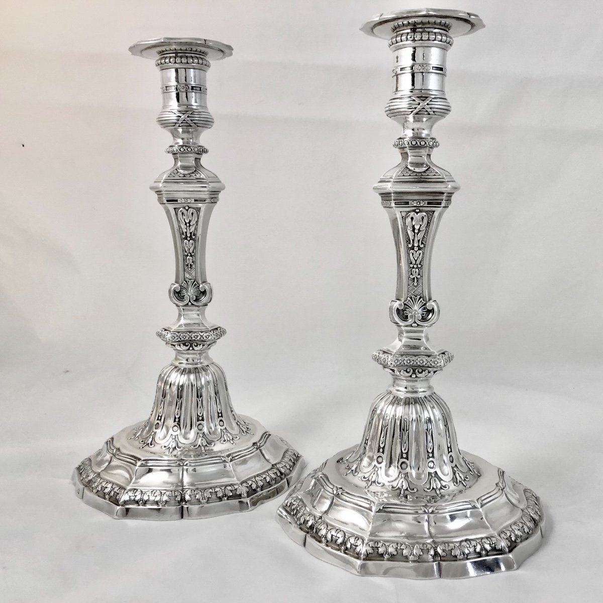 Pair Of Louis XVI Torches, Paris 1774, J. Famechon, Sterling Silver-photo-2