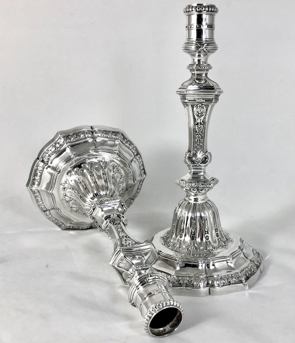 Pair Of Louis XVI Torches, Paris 1774, J. Famechon, Sterling Silver-photo-4
