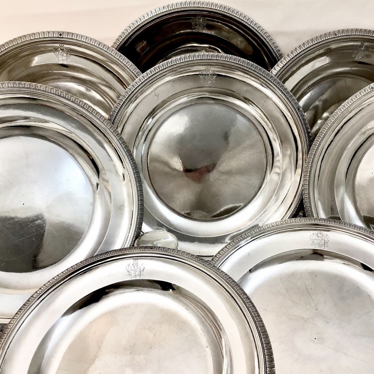 8 Plates With Rothschild Arms, Paris 1817-1819, G.a.bompart , 950 % Sterling Silver  -photo-7