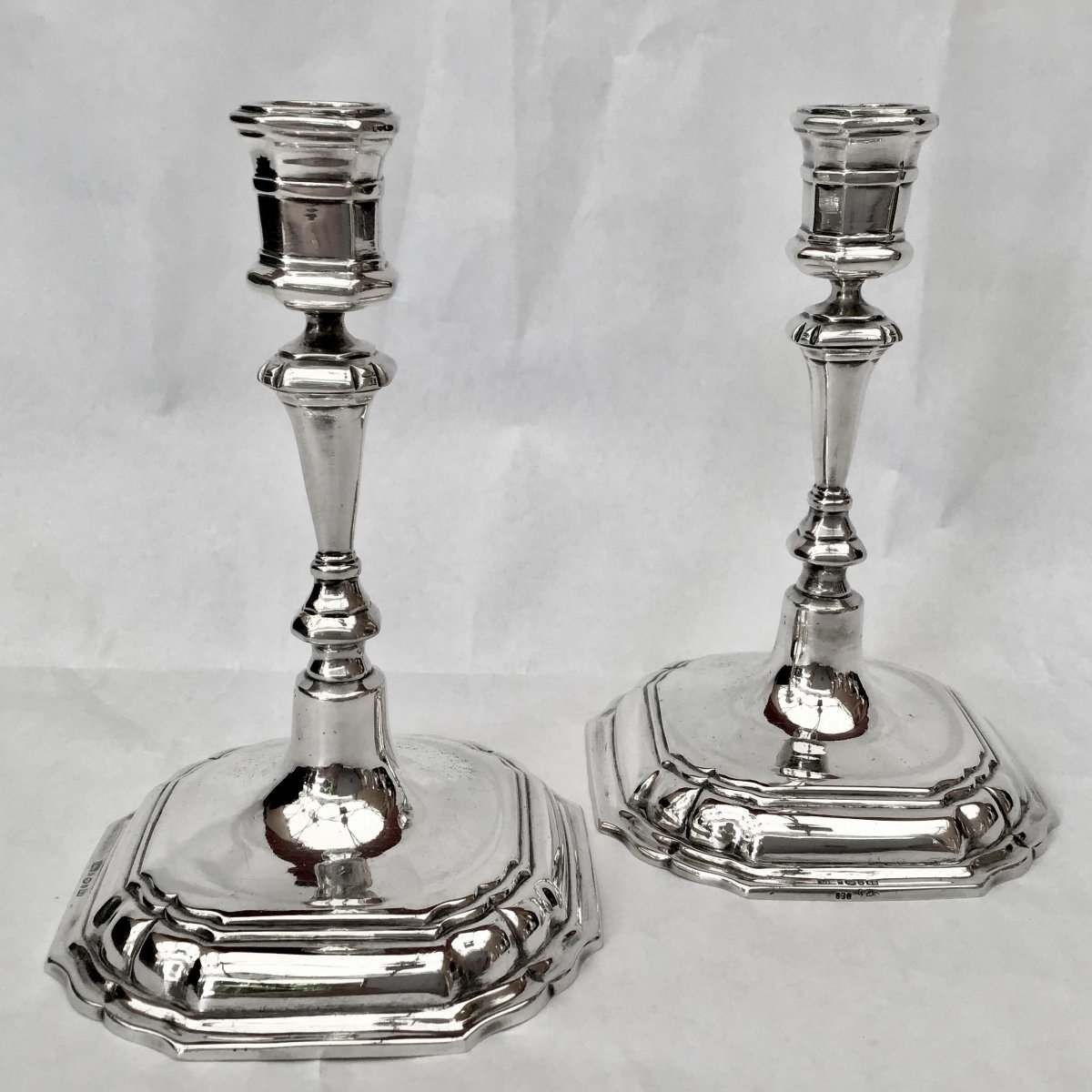 Pair Of Louis XIV Desk Candlesticks, Sweden 1939, Sterling Silver