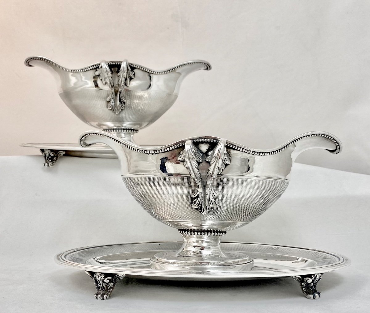 Pair Of Sauce Boats, King Farouk I Of Egypt, Veyrat, Paris 1870, Sterling Silver-photo-2