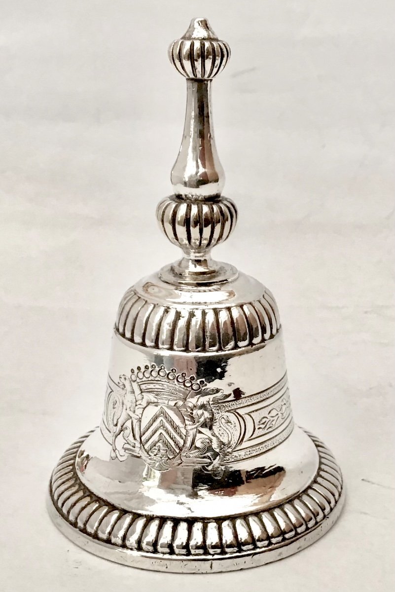 Table Bell, Louis XIV Period, Silver Plated Metal, France-photo-4