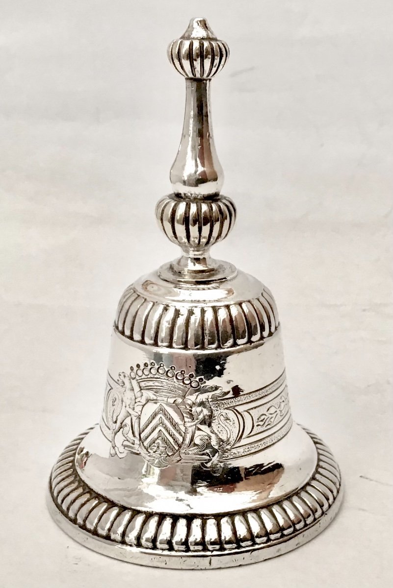Table Bell, Louis XIV Period, Silver Plated Metal, France-photo-4